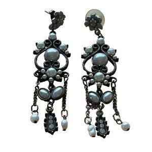 Silver tone earrings crystal rhinestones drop pearl beads holiday gifts for her